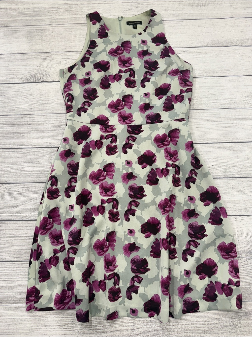 Banana Republic Cream Purple Floral Fit Flare Dress Size 10